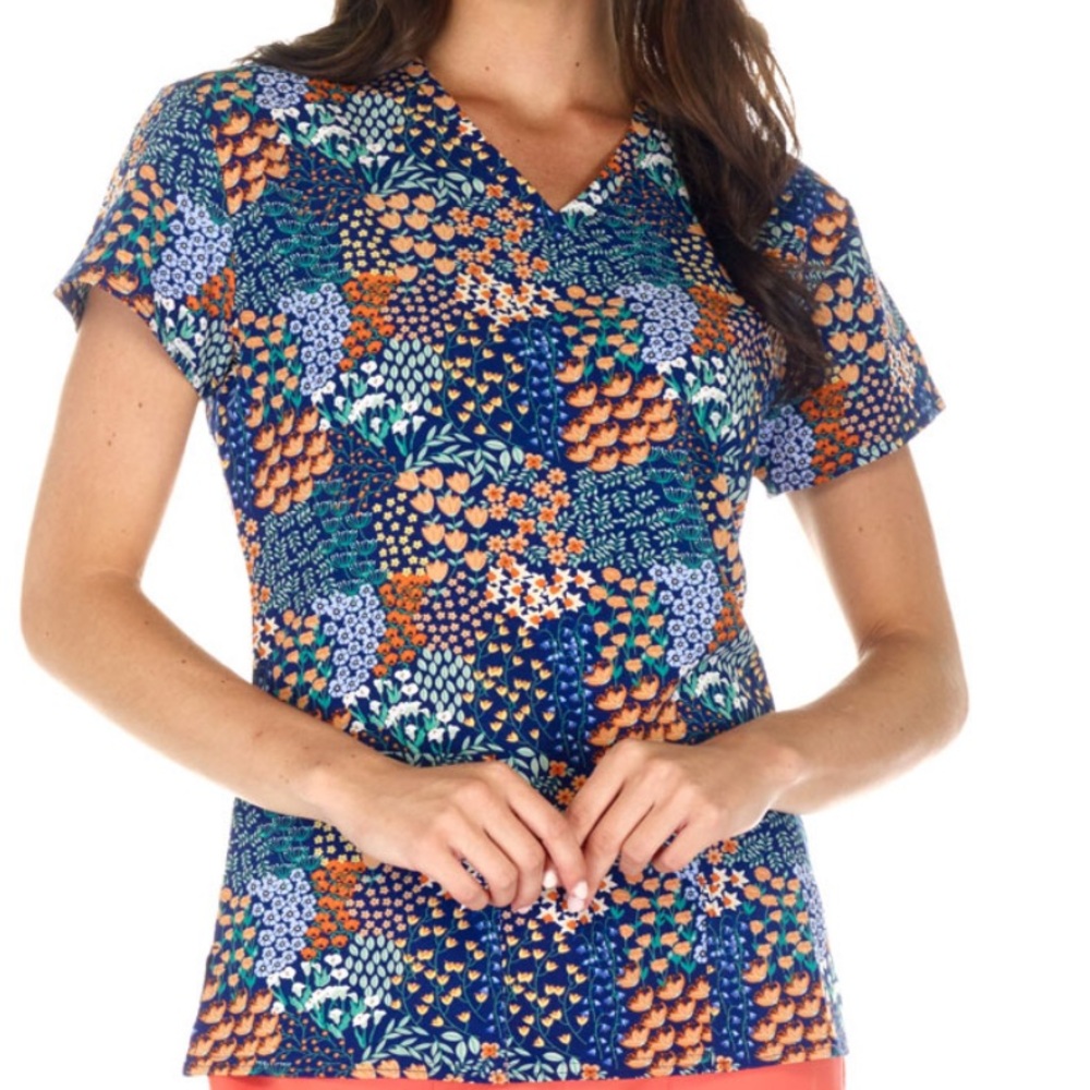 NWT Women’s Large Matilda Floral Print Scrubfinity Stretch PerformX Scrub Top